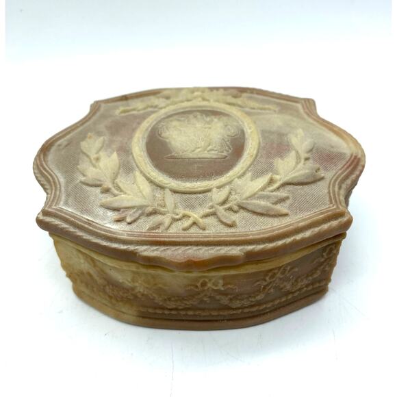 Vintage Incolay Stone Handcrafted‎ Victorian USA Hinged Jewelry Box Trinket 5x3 - Picture 4 of 9